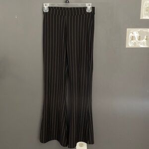 Only size XS long wide bottom hem black pull on slacks with brown stripes EUC